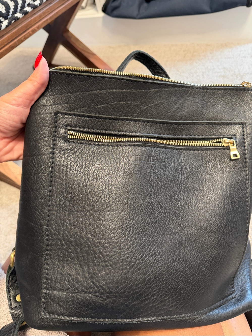 Portland Leather Black Backpack with Gold Hardware - Picture 7 of 7